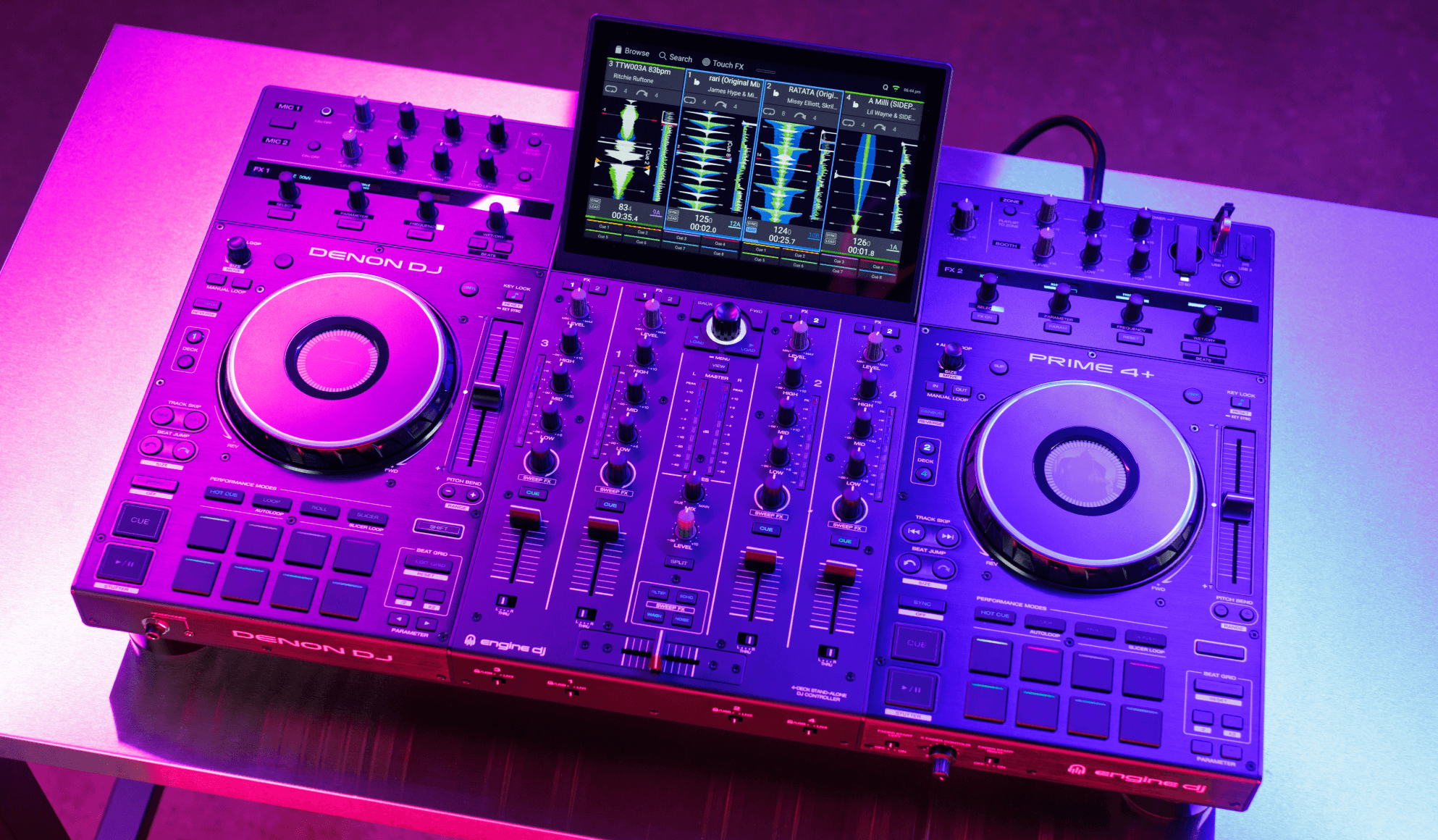 Denon DJ Prime 4+ Standalone 4-Deck DJ Controller Kit with